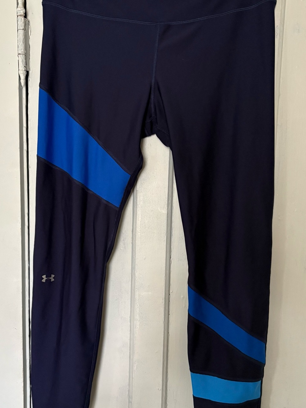 Under Armour HeatGear Compression Leggings Navy Blue Colorblock Stripe XL